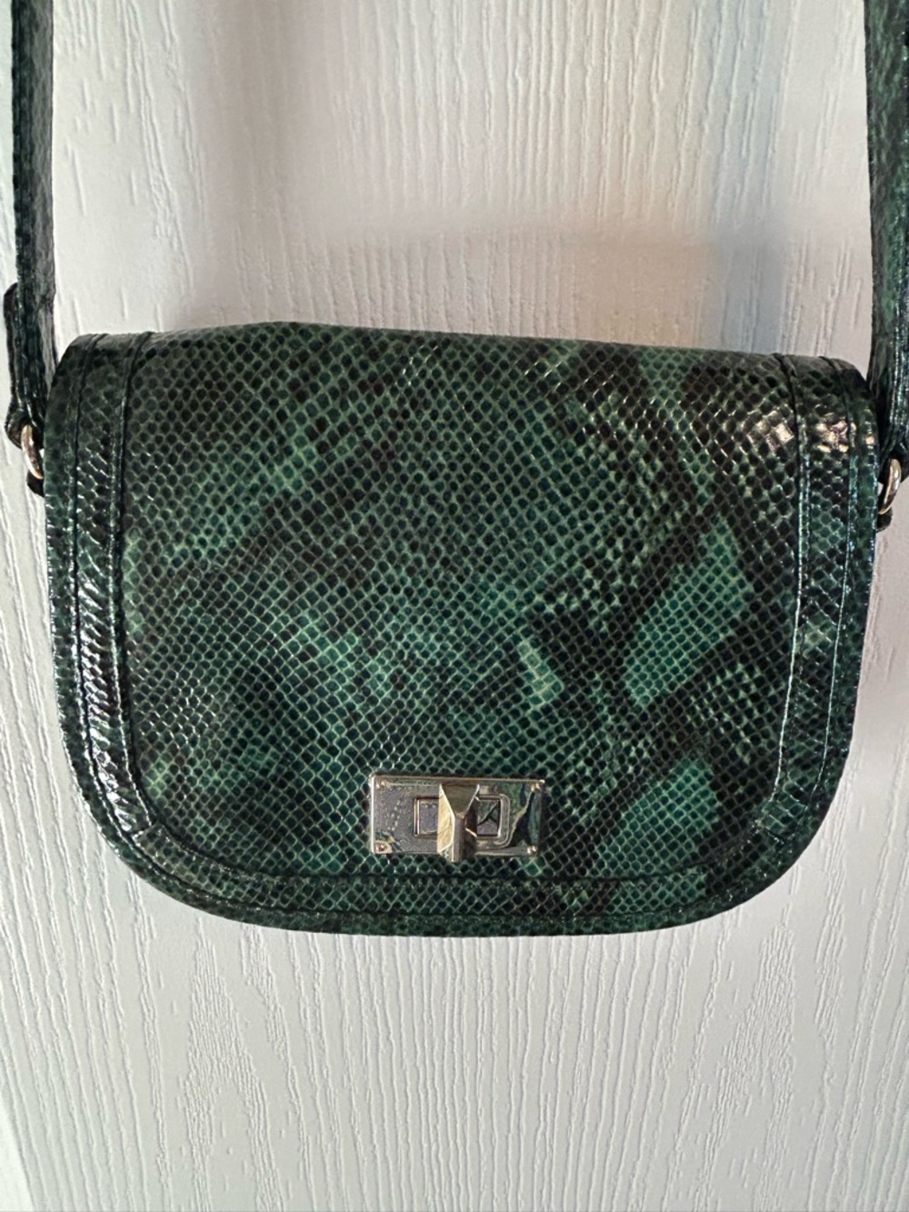 Talbots Black Snake-Embossed Crossbody Bag
